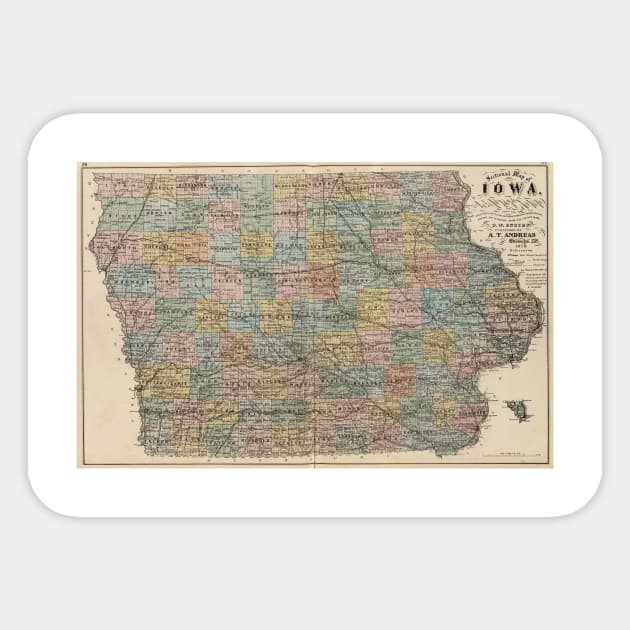 Vintage Map of Iowa (1875) Sticker by Bravuramedia